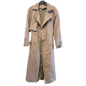 Vintage Double Breasted Trench Coat, Belt, Lined, Shoulder Pads, Made in Belarus